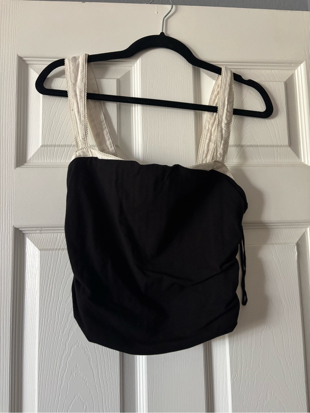 Free People Black Tank Top with Cream Wide Straps